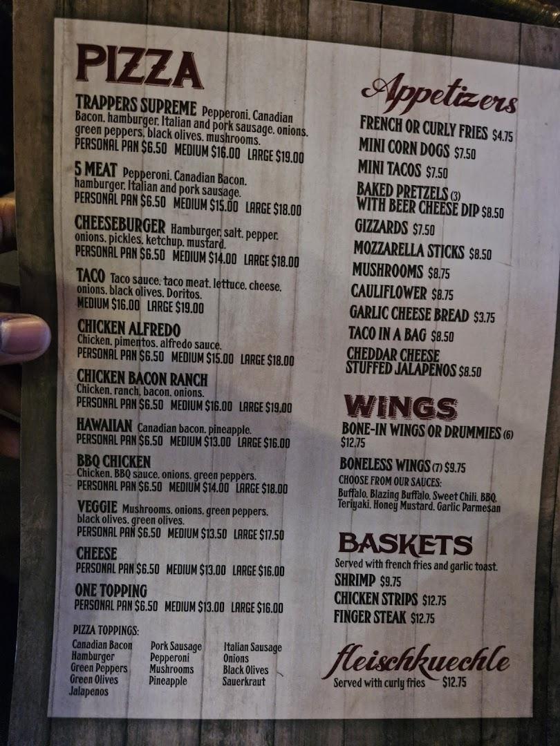 Trappers Pizzeria Menu